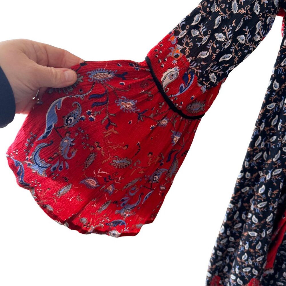 Angie Boho Paisley Kimono Robe Jacket Festival Cottage Red Black XL - Picture 5 of 7